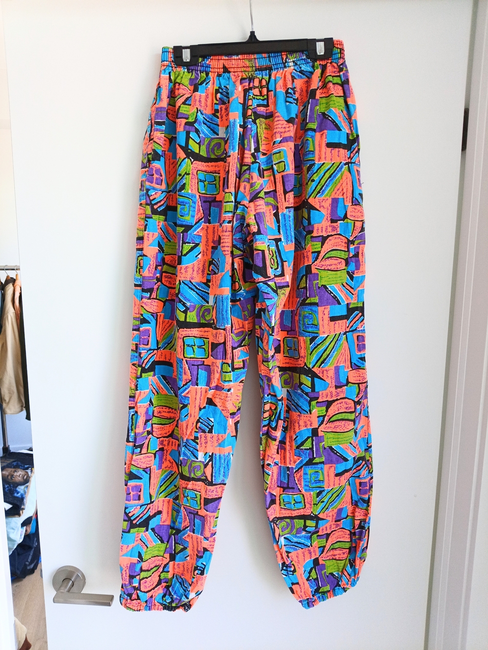 VTG 90s Neon Hammer Pants Abstract Geometric Harem Clubwear Festival 25"x31"